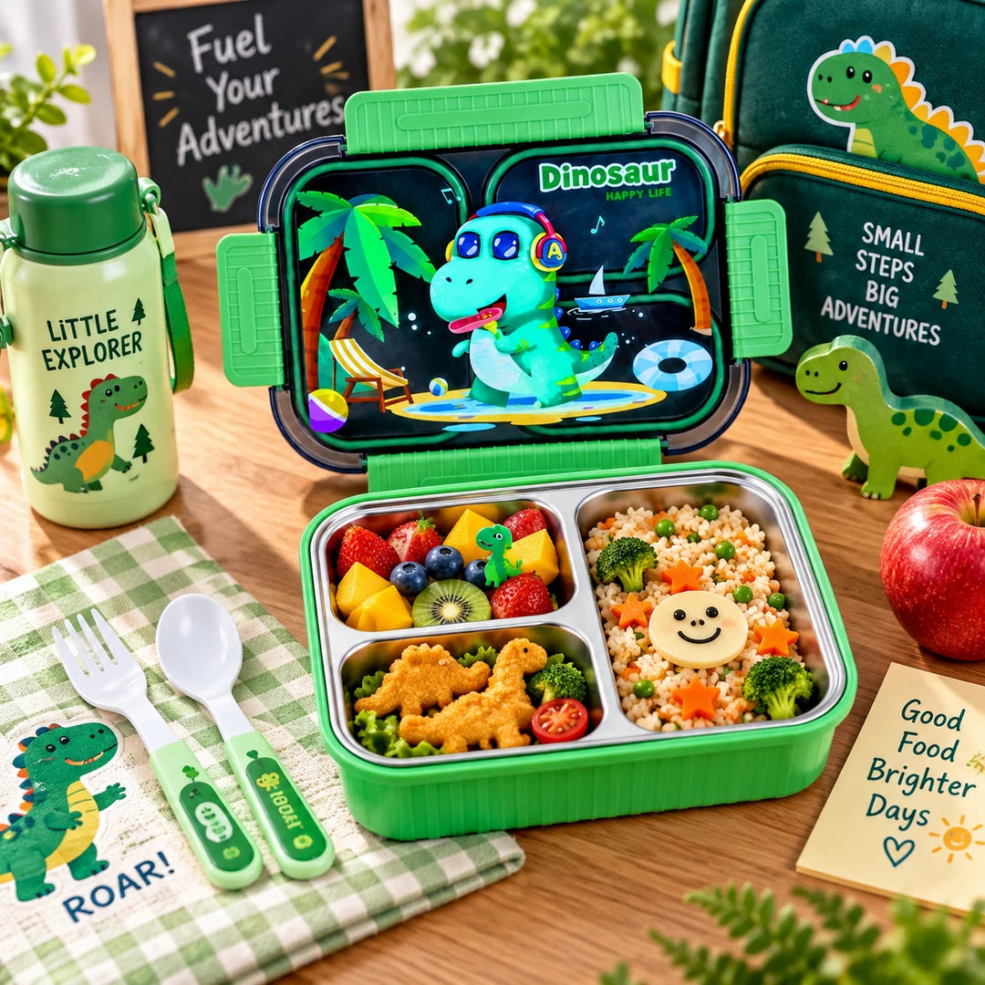 Tedemei Stainless Steel Lunch Box | Lime Dino Beach