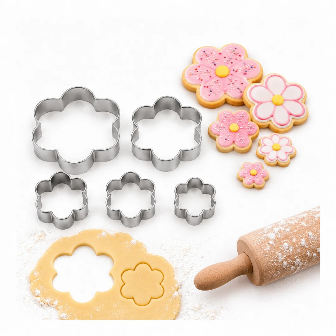 Vocen Stainless Steel Flower Cookie Cutter Set  For Cookies, Fondant & Pastry