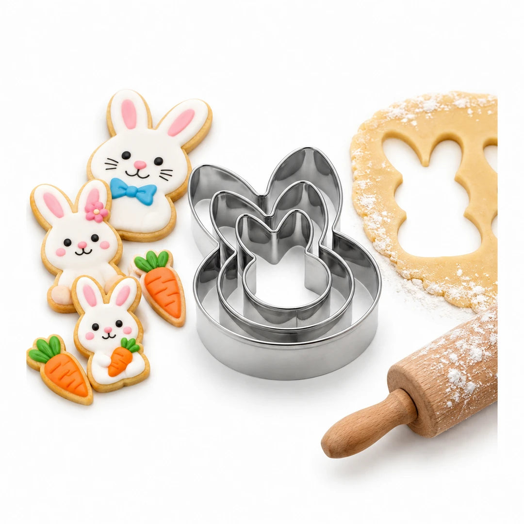 Vocen Stainless Steel Rabbit Cookie Cutter Set | For Cookies, Fondant & Pastry