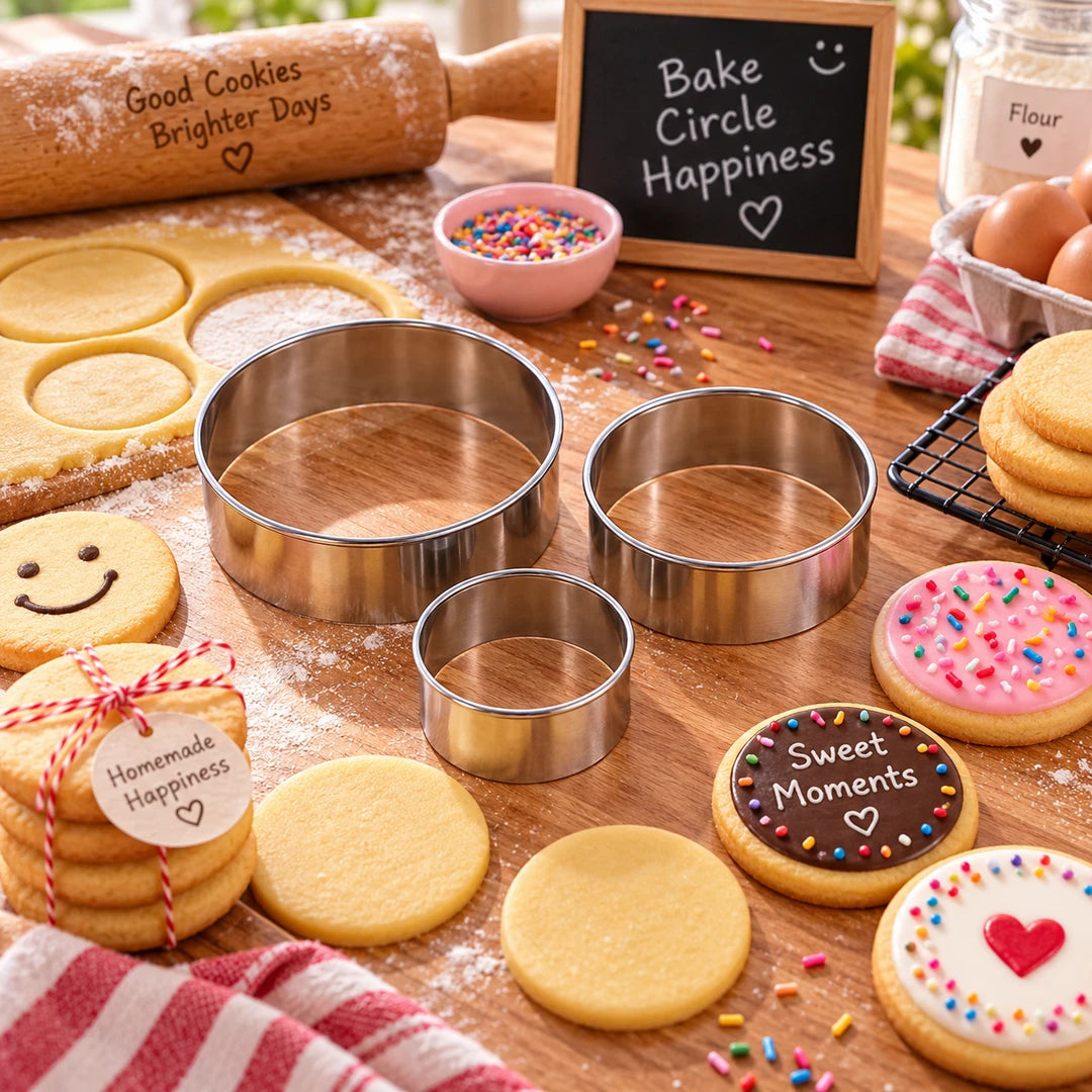 Vocen Stainless Steel Round Cookie Cutter Set | For Cookies, Pastry & Fondant