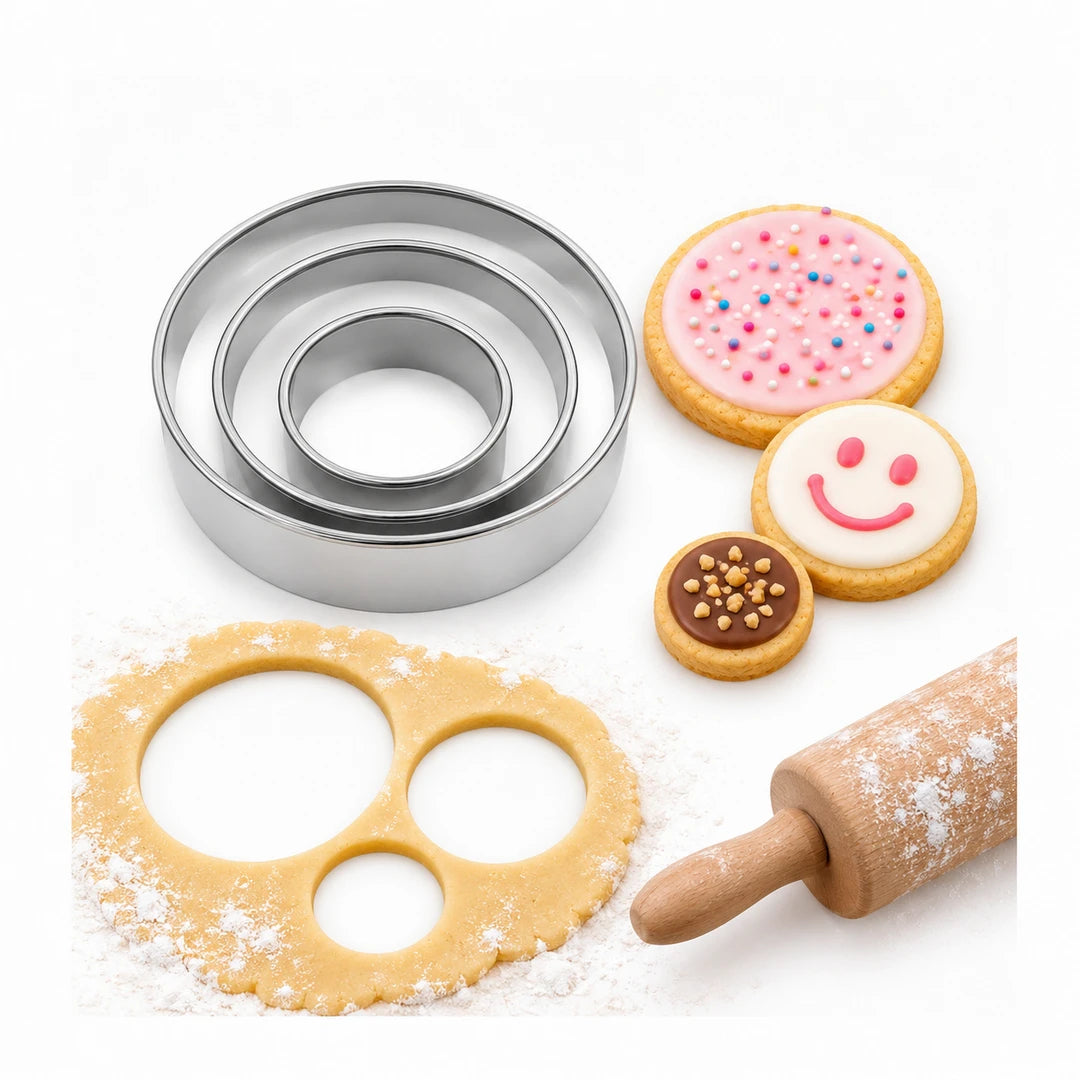 Vocen Stainless Steel Round Cookie Cutter Set | For Cookies, Pastry & Fondant