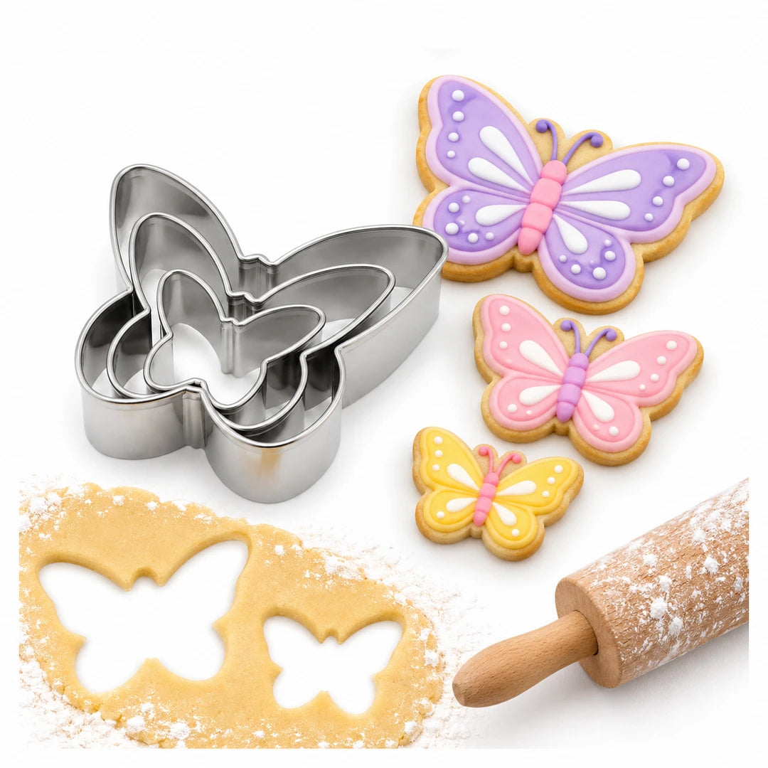 Vocen Stainless Steel Butterfly Cookie Cutter Set  | For Cookies, Fondant & Pastry