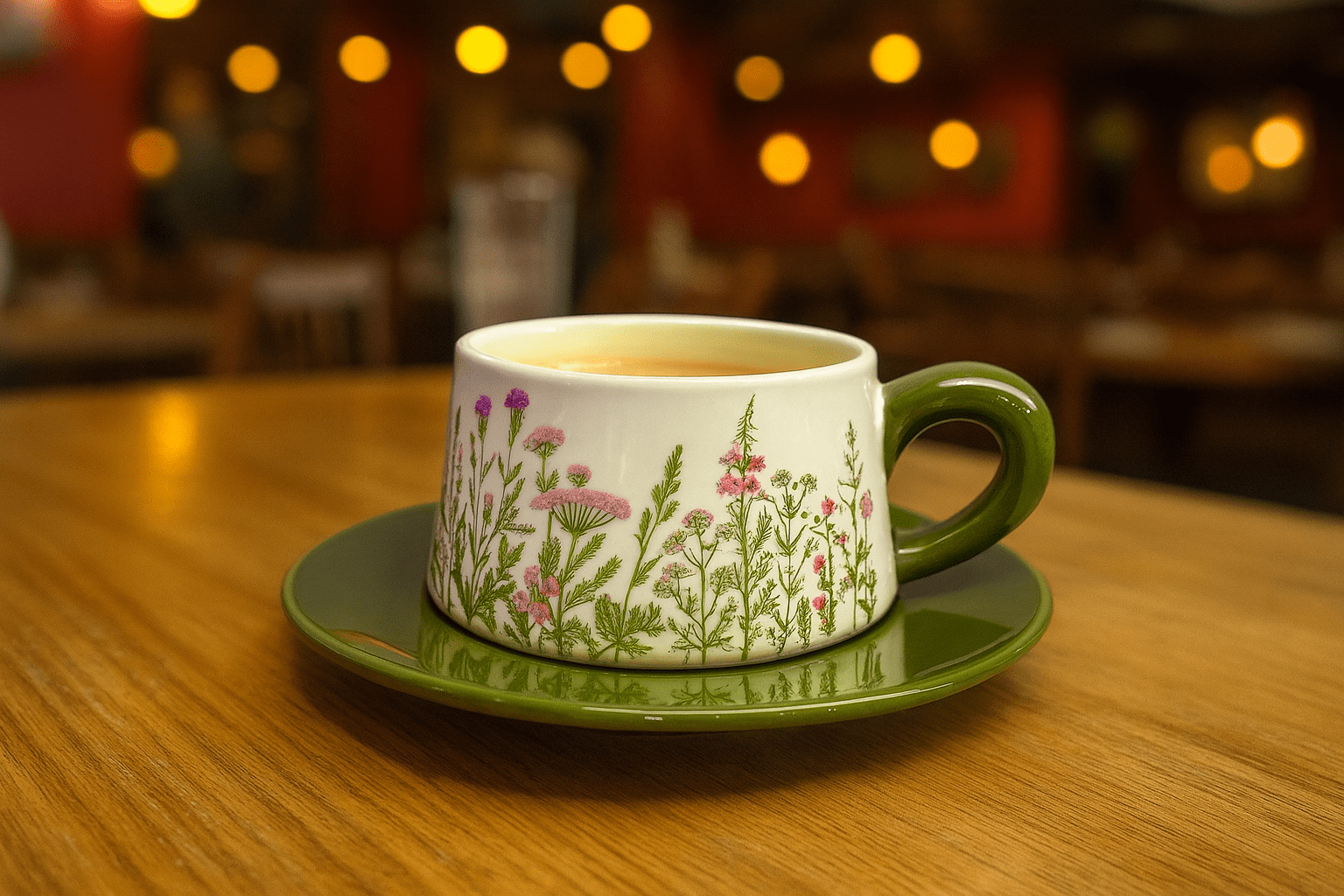 Single Ceramic Green Cup & Saucer With Gift Box