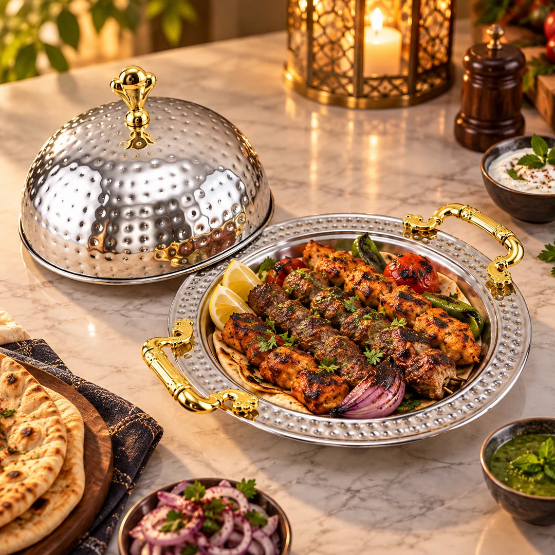 Oman Handmade Stainless Steel BBQ Serving Platter | 20cm to 40cm