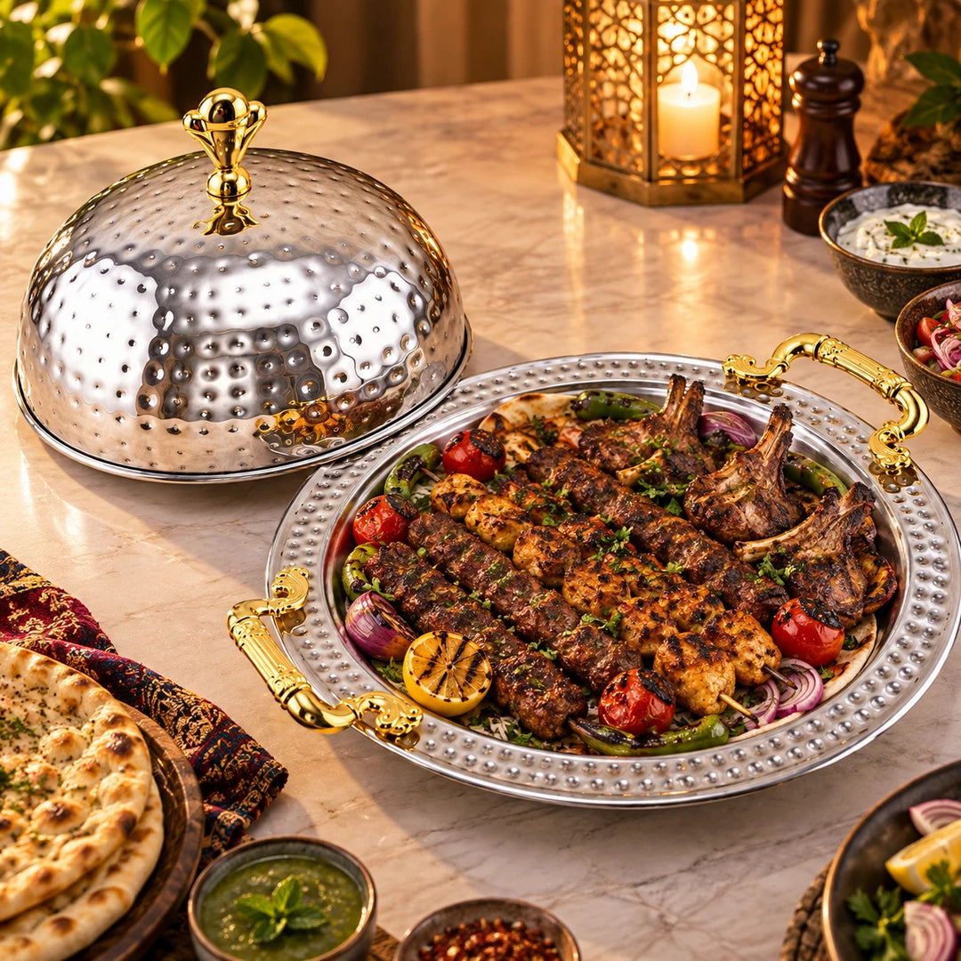 Oman Handmade Stainless Steel BBQ Serving Platter | 20cm to 40cm