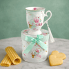 Porcelain 300ml Light Green Flower Design Mug with Gift Box