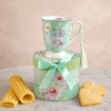 Porcelain 300ml Light Green Flower Design Mug with Gift Box