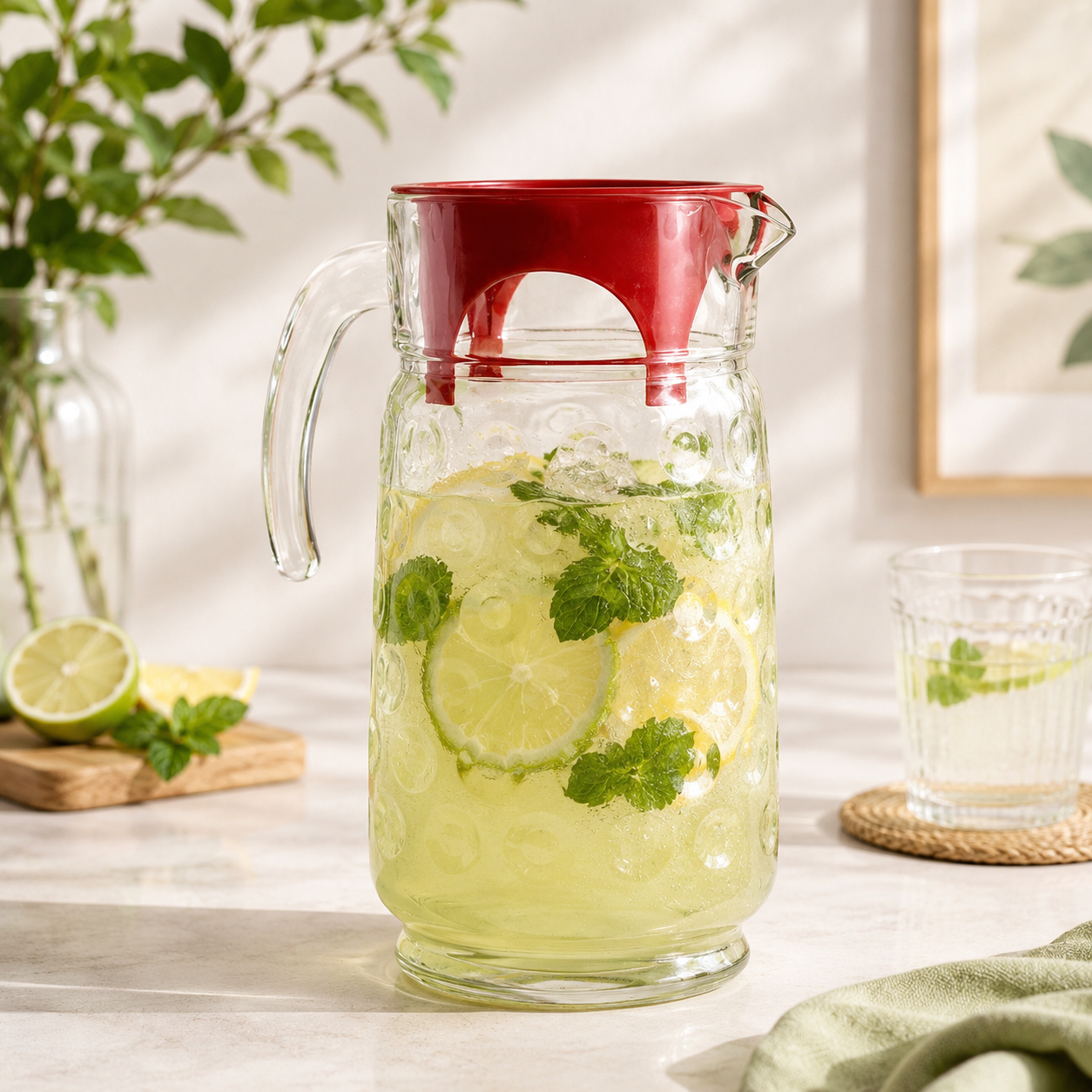 Pasabahce 1.5-Liter Glass Jugs with Red Lid