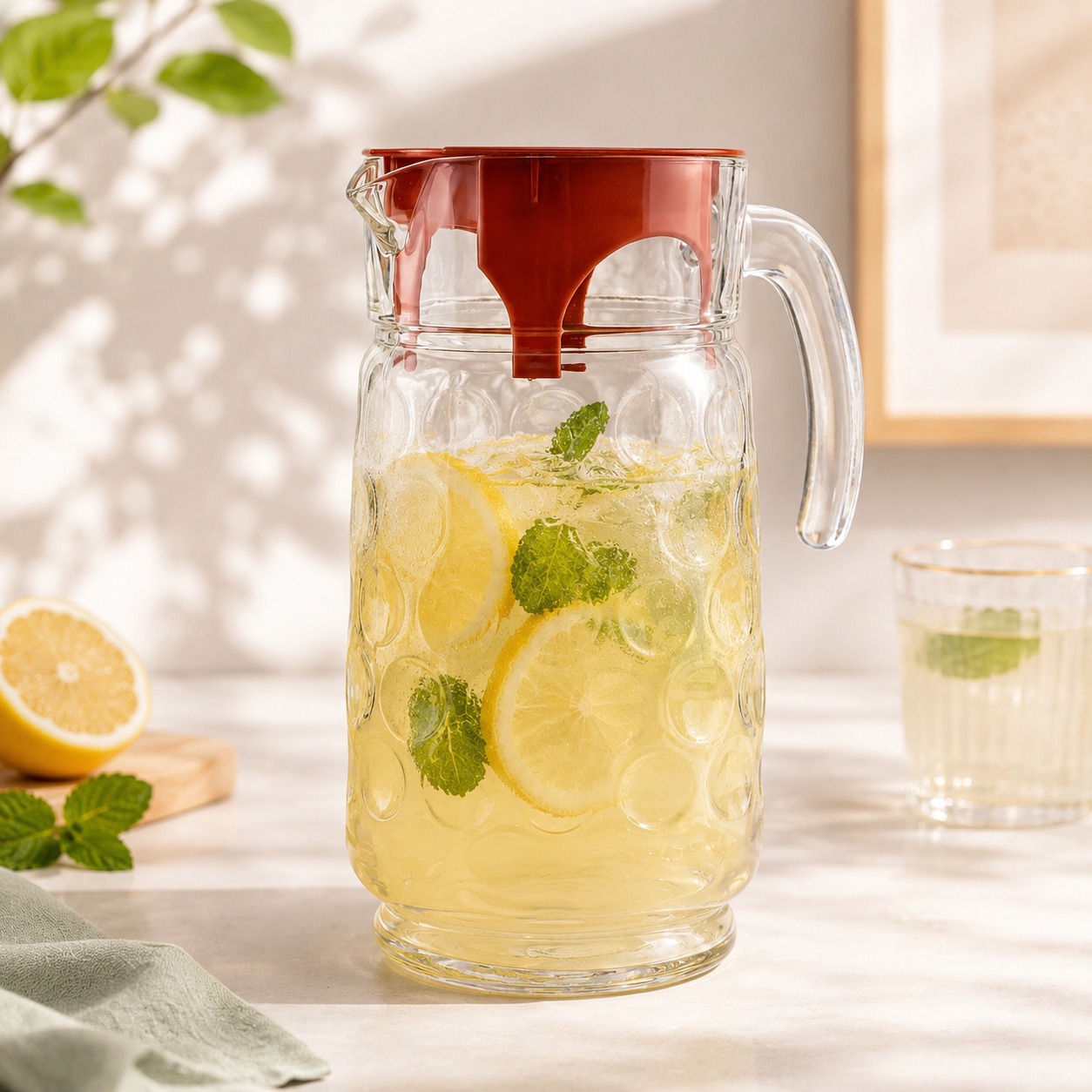Pasabahce 1.5-Liter Glass Jugs with Red Lid