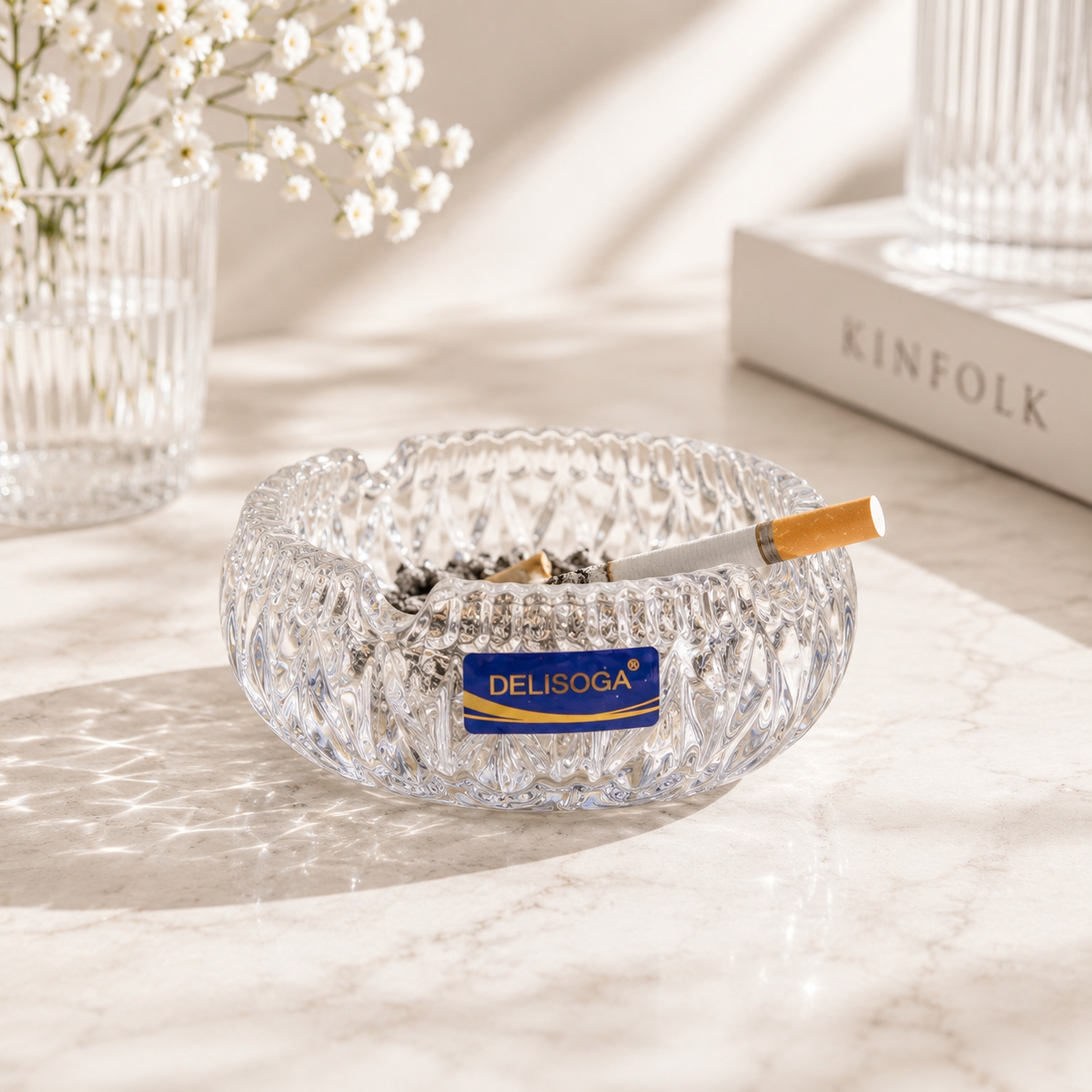 Delisoga Diamond Pattern Round Glass Ashtray