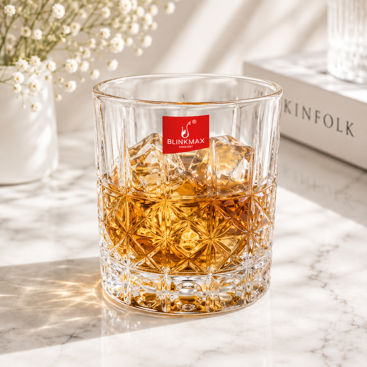 Blinkmax 350 ml 6-Piece Diamond Pattern Vintage Cut DOF Glass Set