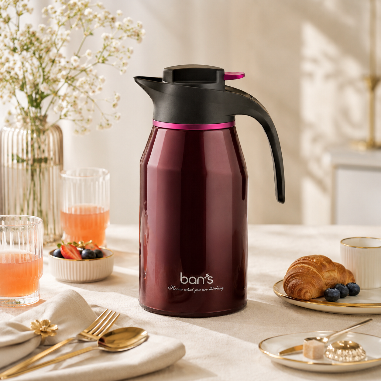 Kapusi Bans 2000 ml Cherry Red Vaccum Flask