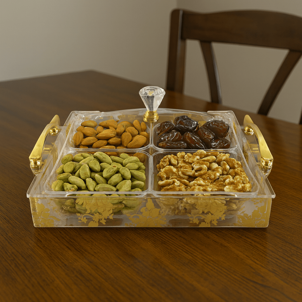 4-Portion Acrylic Dry Fruit Square Dish