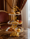 3-Tier Square Fancy Glass Platter Golden