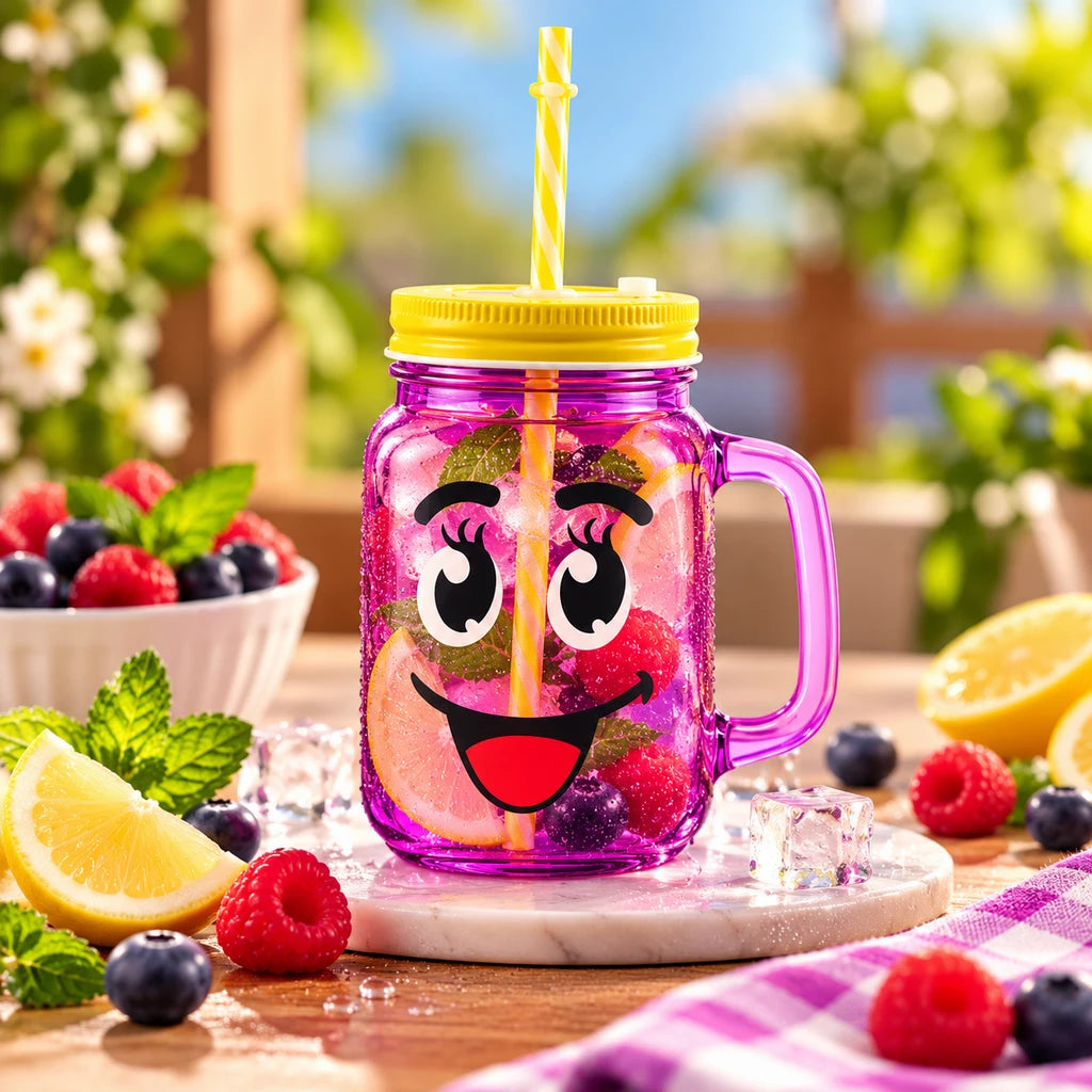 Kleeyo Purple Bright-Eyes Grin 450 ml Glass Mason Jar