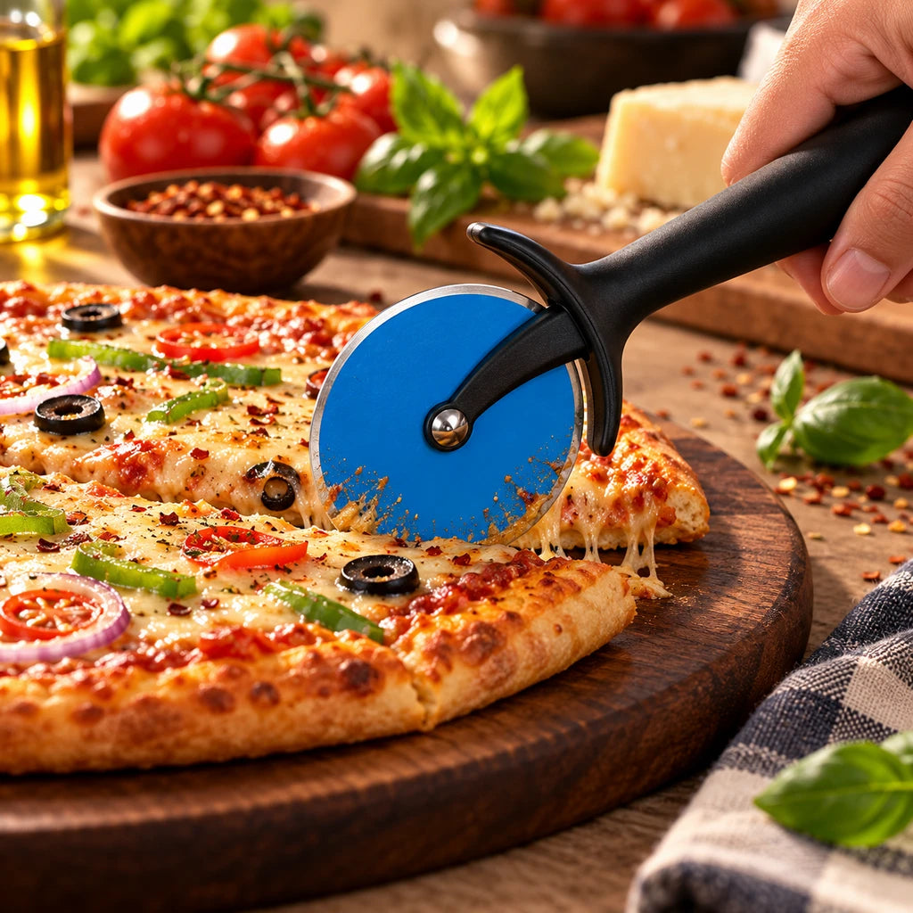 Shengya 3-Inch Stainless Steel Pizza Wheel Cutter With Black Handle & Finger Guard