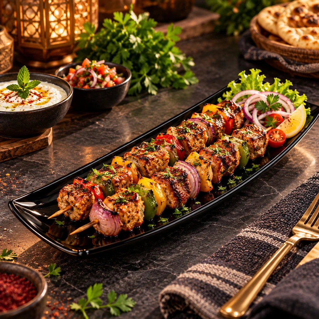 Blaze 15-Inch Melamine Turkish Kabab Dish - Red, Black, Yellow & White