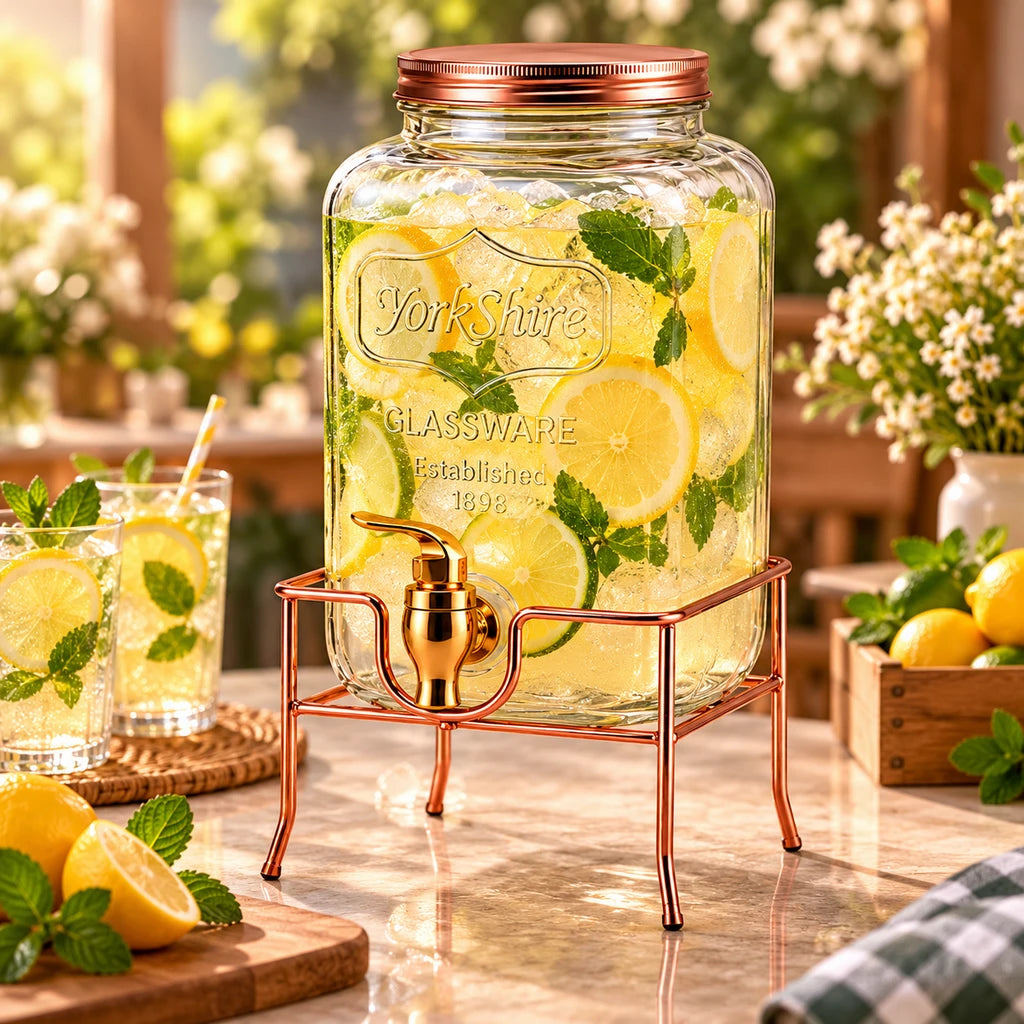 Danny Home 4-Litre Glass Beverage Dispenser with Copper-Coloured Stand