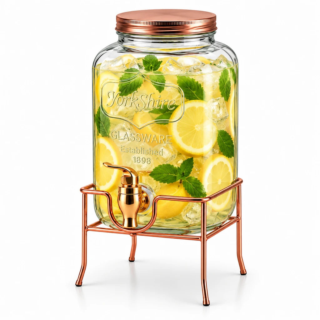 Danny Home 4-Litre Glass Beverage Dispenser with Copper-Coloured Stand