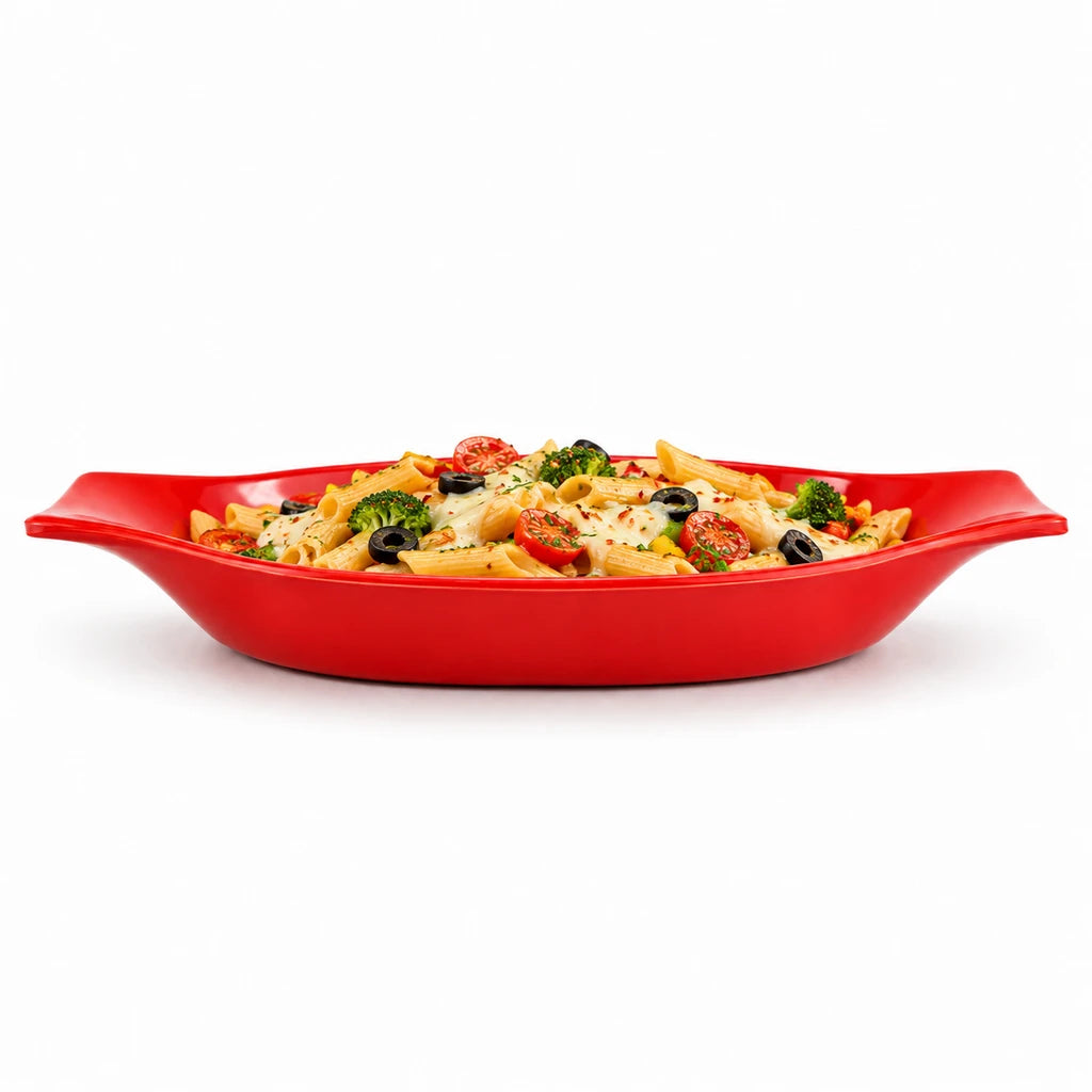 Blaze Casa 10-Inch Melamine Boat-Shaped Serving Dish - Red, Yellow & Black