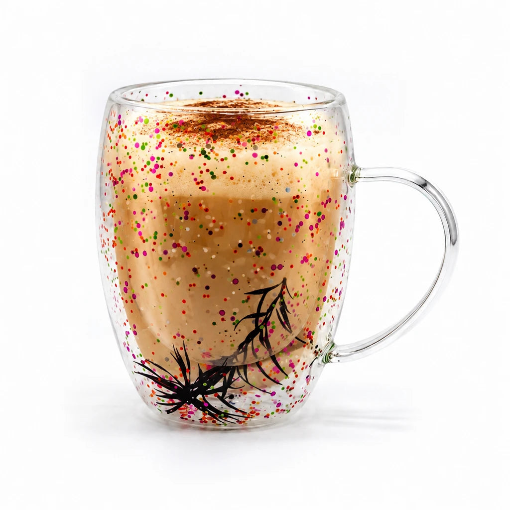 D.W.M Rainbow Confetti Sprig Double-Wall Glass Mug, 350 ml