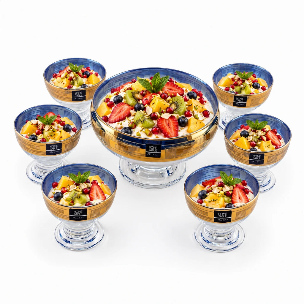 Home Table Greek Key Gold Glass Dessert Set, 7 Pieces