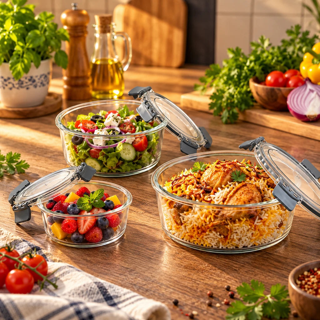 BEST 3-Piece Round Plastic Food Container Set With Lids