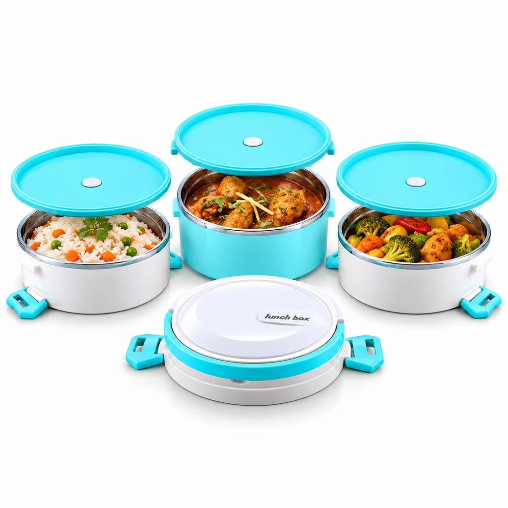 DB 3-Tier Stainless Steel Lunch Box with Plastic Exterior