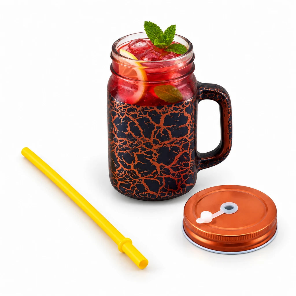 Kleeyo Black & Copper Crackle 450 ml Glass Mason Jar