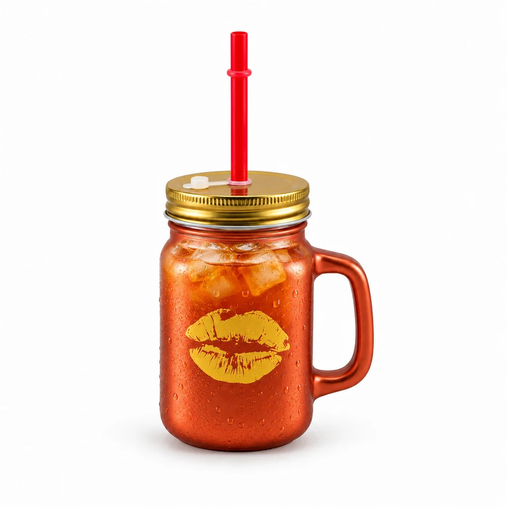Kleeyo Copper Kiss Glass Drinking Mason Jar, 450 ml