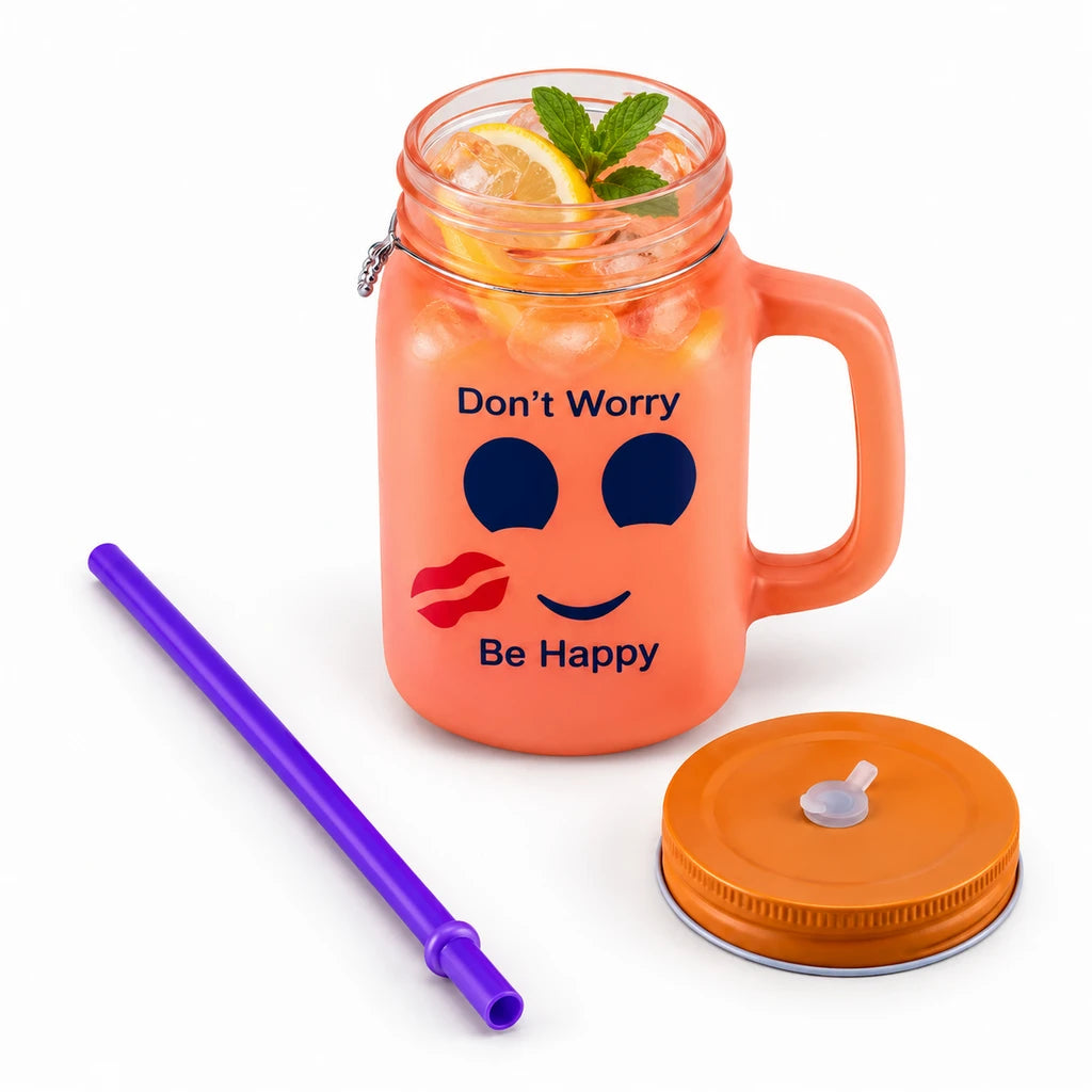 Kleeyo Coral Kiss 450 ml Glass Mason Jar with Straw