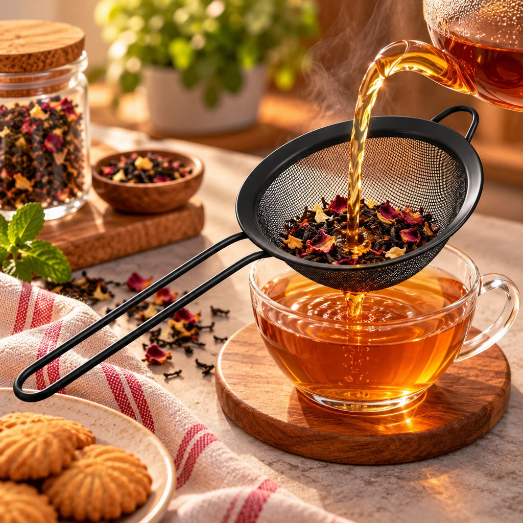 Shengya Black Zinc & Plastic Mesh Tea Strainer - 10–18 cm