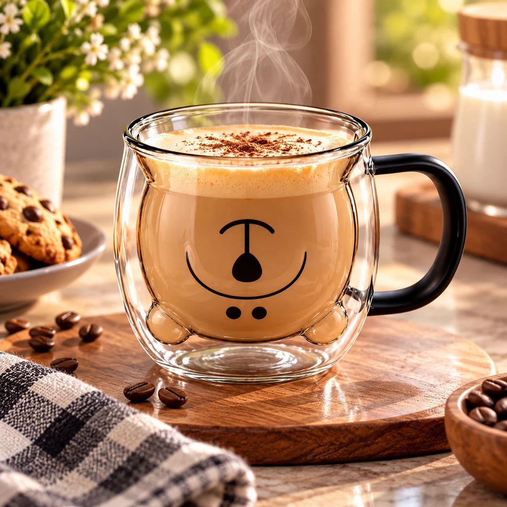 D.W.M Bear-Shaped Double-Wall Glass Mug, 250 ml
