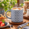 Danny Home 500 ml Blue-Grey & White Petal Pattern Porcelain Mug