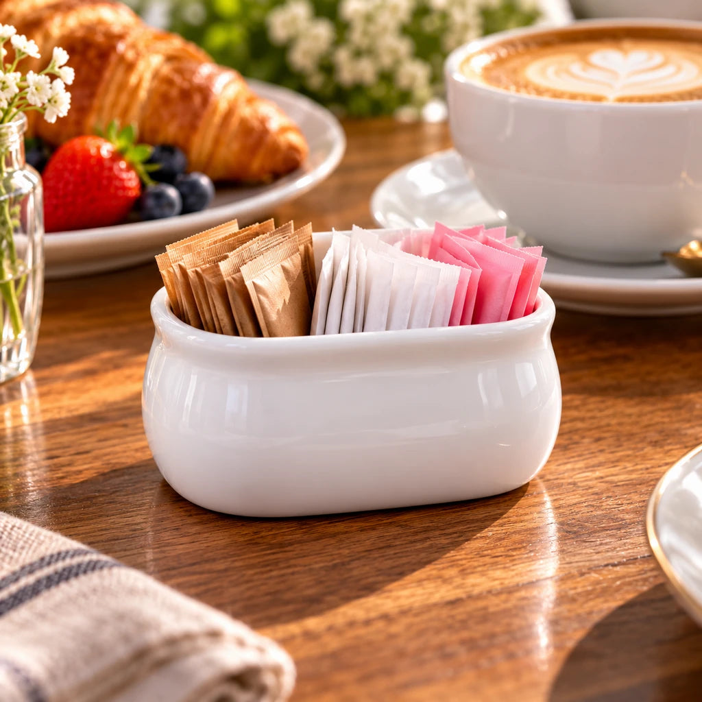 Danny Home White Ceramic Sugar Sachet Holder for Tea & Coffee