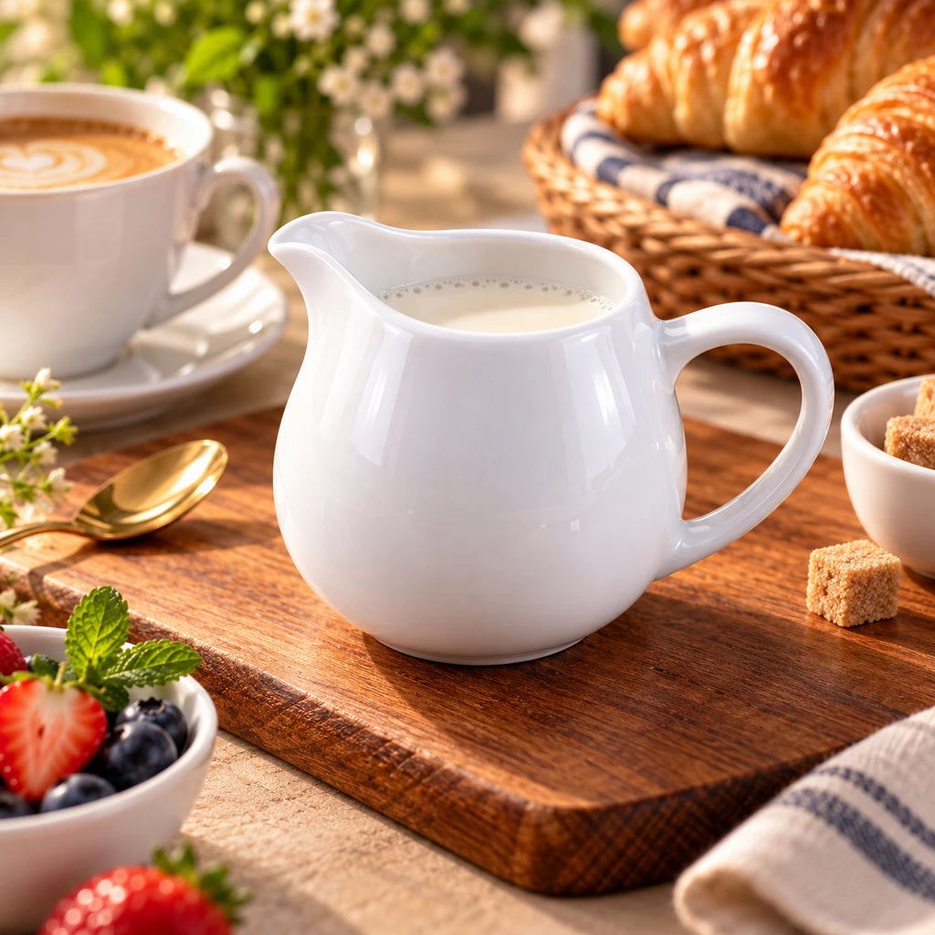 Forte B.K Rounded White Ceramic Milk & Cream Jug, 350 ml