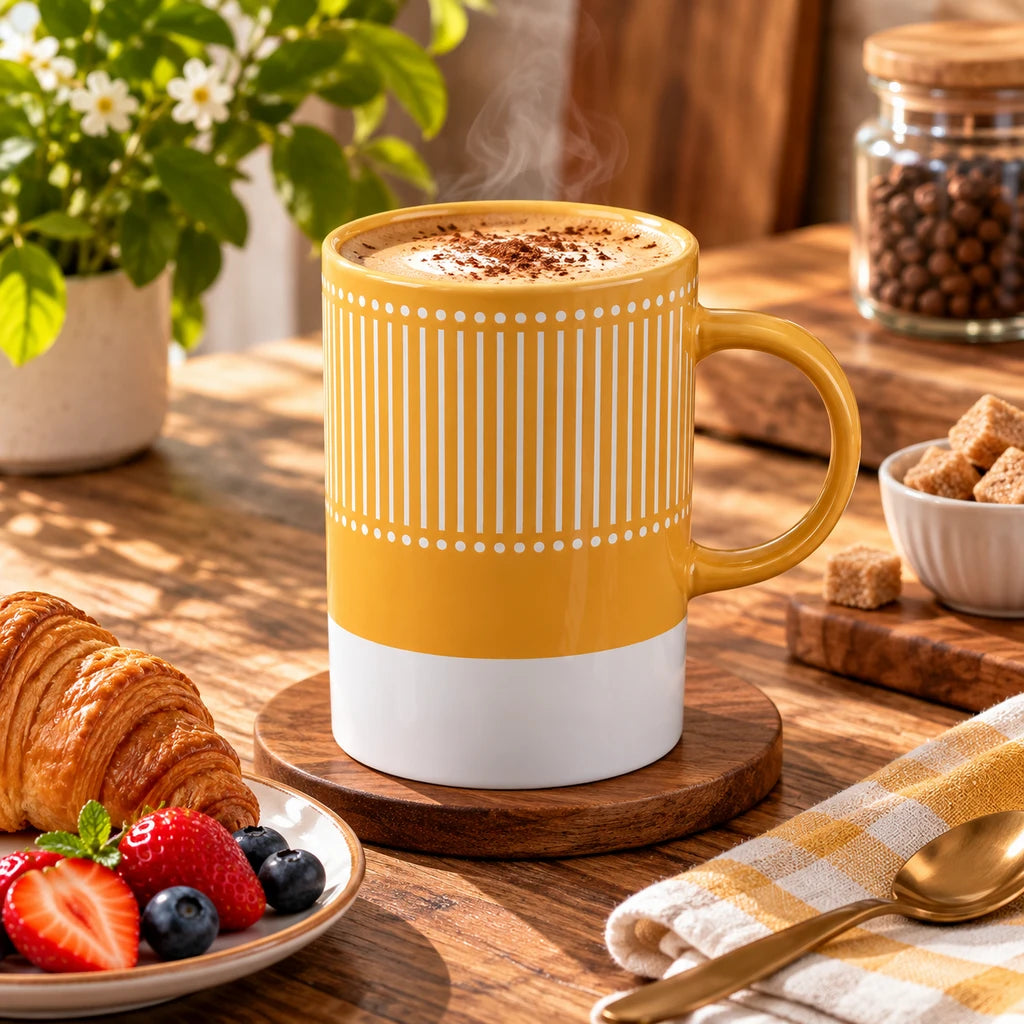 Danny Home 350 ml Yellow & White Striped Porcelain Mug