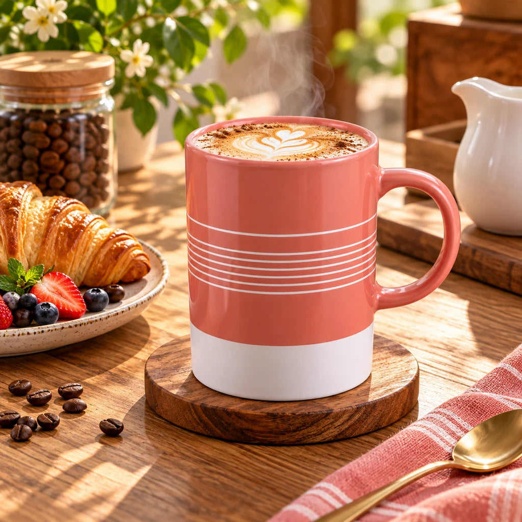 Danny Home 350 ml Red & White Horizontal Stripe Porcelain Mug