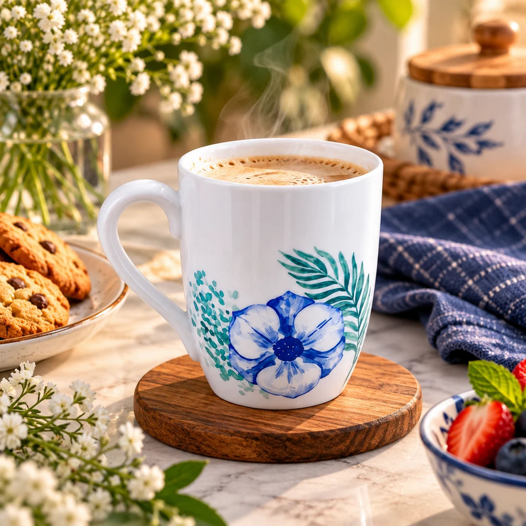 Danny Home 300 ml Ceramic Mug, Blue Floral Design