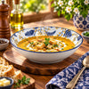 Gupan 8-Inch Navy Blue & Yellow Floral Ceramic Deep Soup Plate