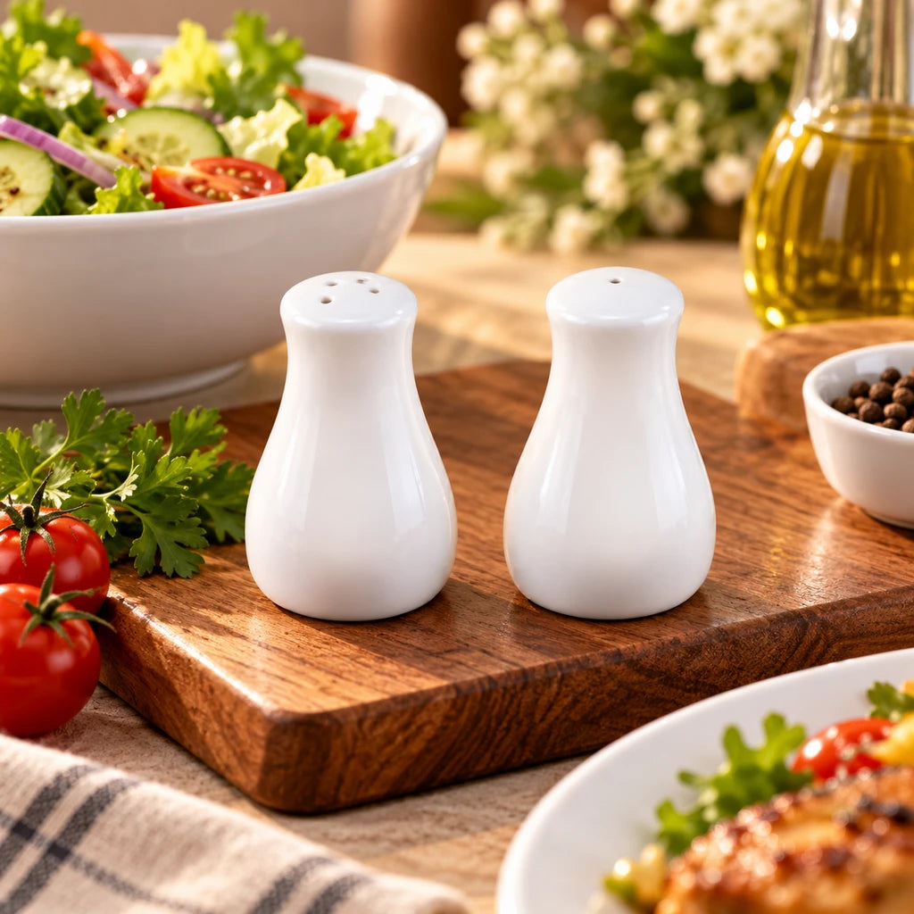 Forte B.K Rounded White Ceramic Salt & Pepper Shaker Set