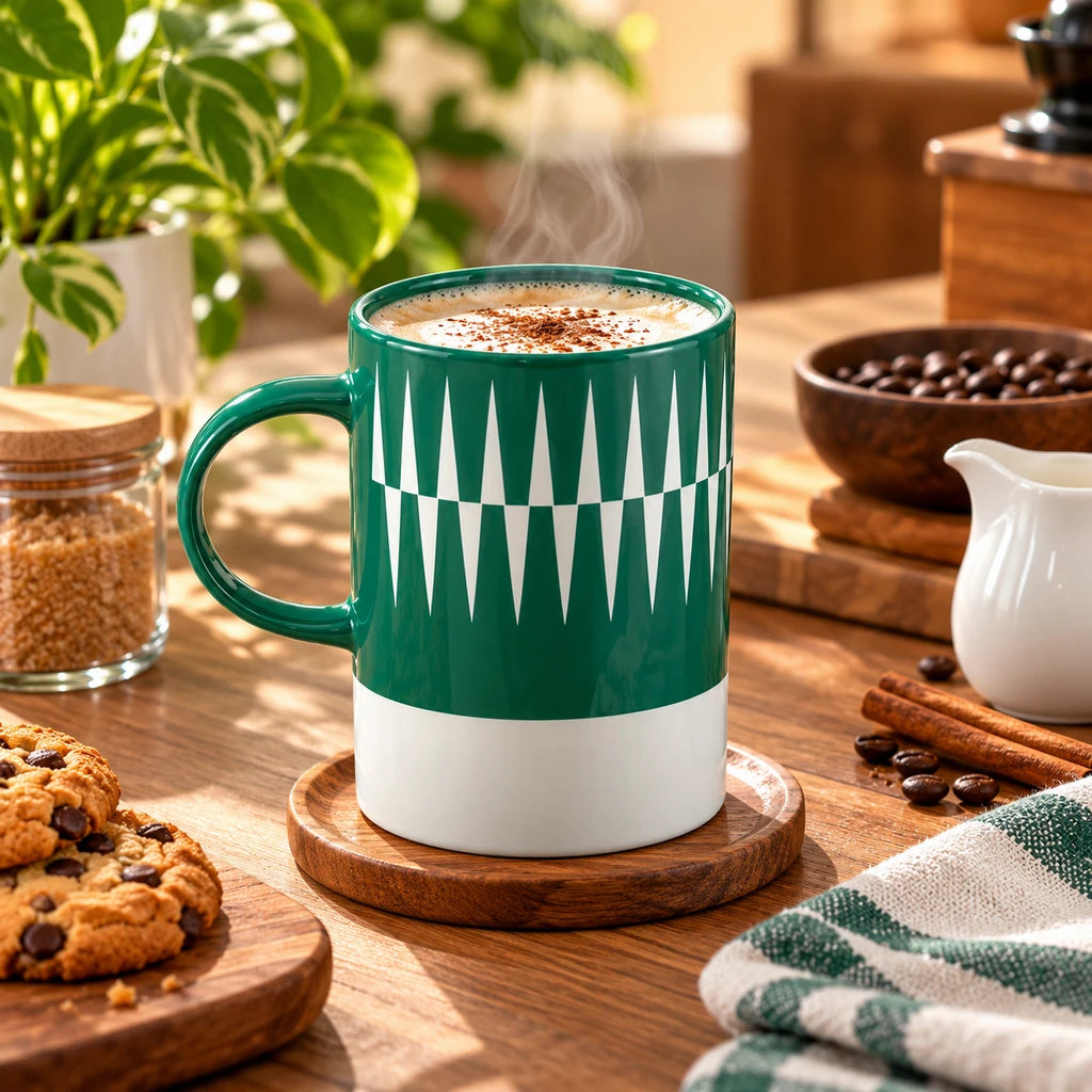 Danny Home 350 ml Green & White Geometric Porcelain Mug