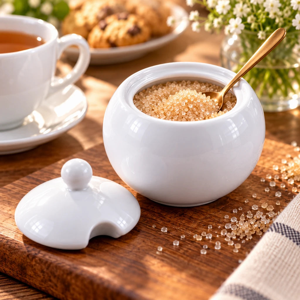 Forte B.K Round White Ceramic Sugar Pot with Lid, 450 ml