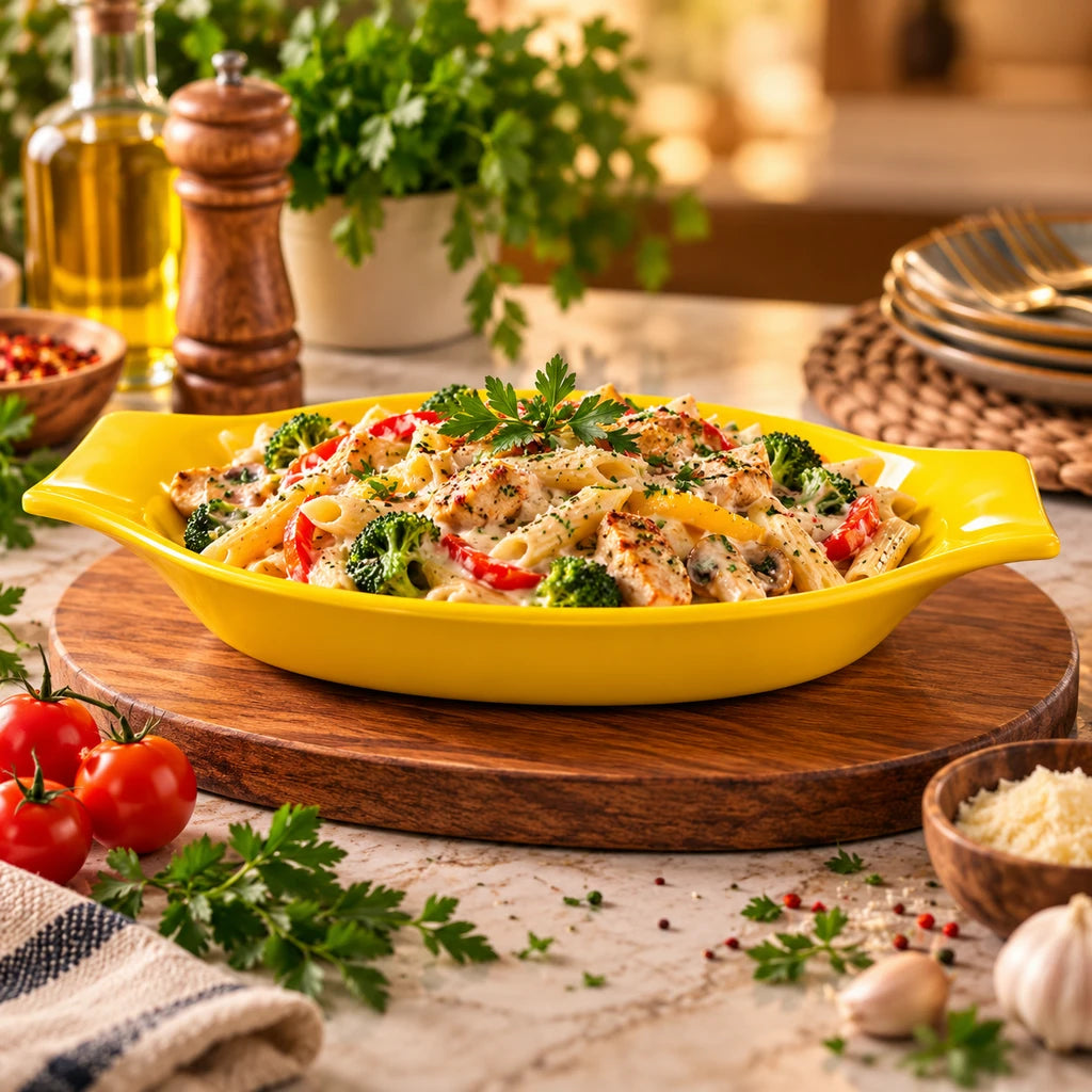 Blaze Casa 10-Inch Melamine Boat-Shaped Serving Dish - Red, Yellow & Black