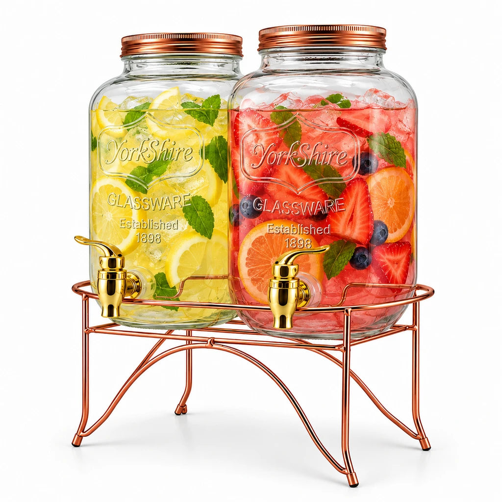 Danny Home Twin 4-Litre Glass Beverage Dispenser Set with Stand