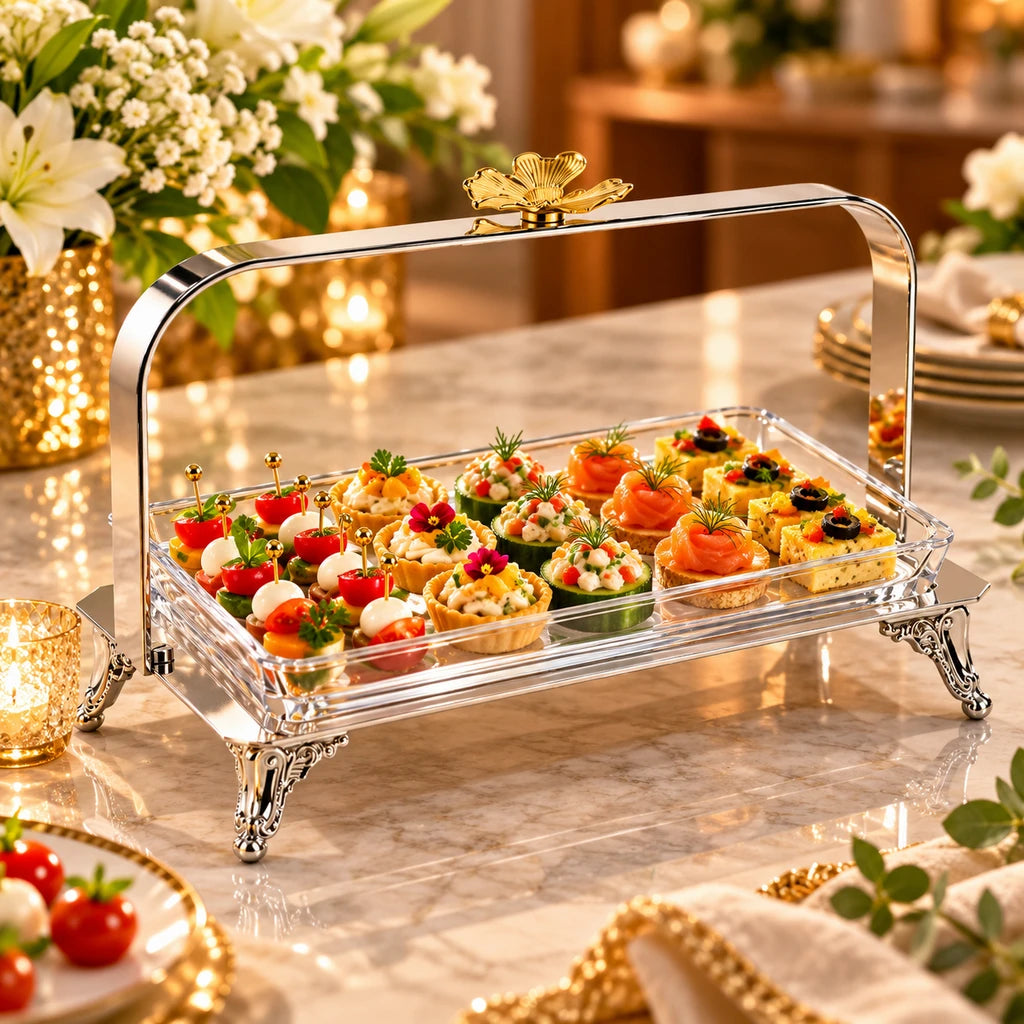 Rectangular Glass Serving Dish with Stainless Steel Platter