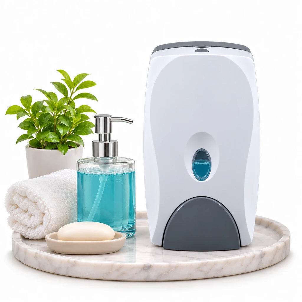 Fresco Wall-Mounted Manual Liquid Soap Dispenser, White & Grey - 800 mL