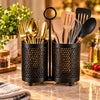Fancy 2-Compartment Stainless Steel Utensil Holder - Black & Gold