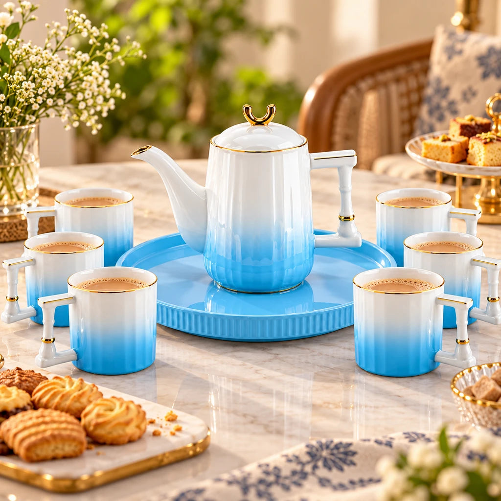 Royal Blue Ombre Ceramic Tea & Coffee Set, 8 Pieces