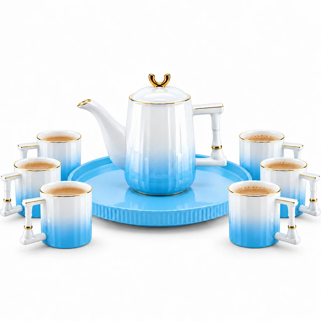 Royal Blue Ombre Ceramic Tea & Coffee Set, 8 Pieces